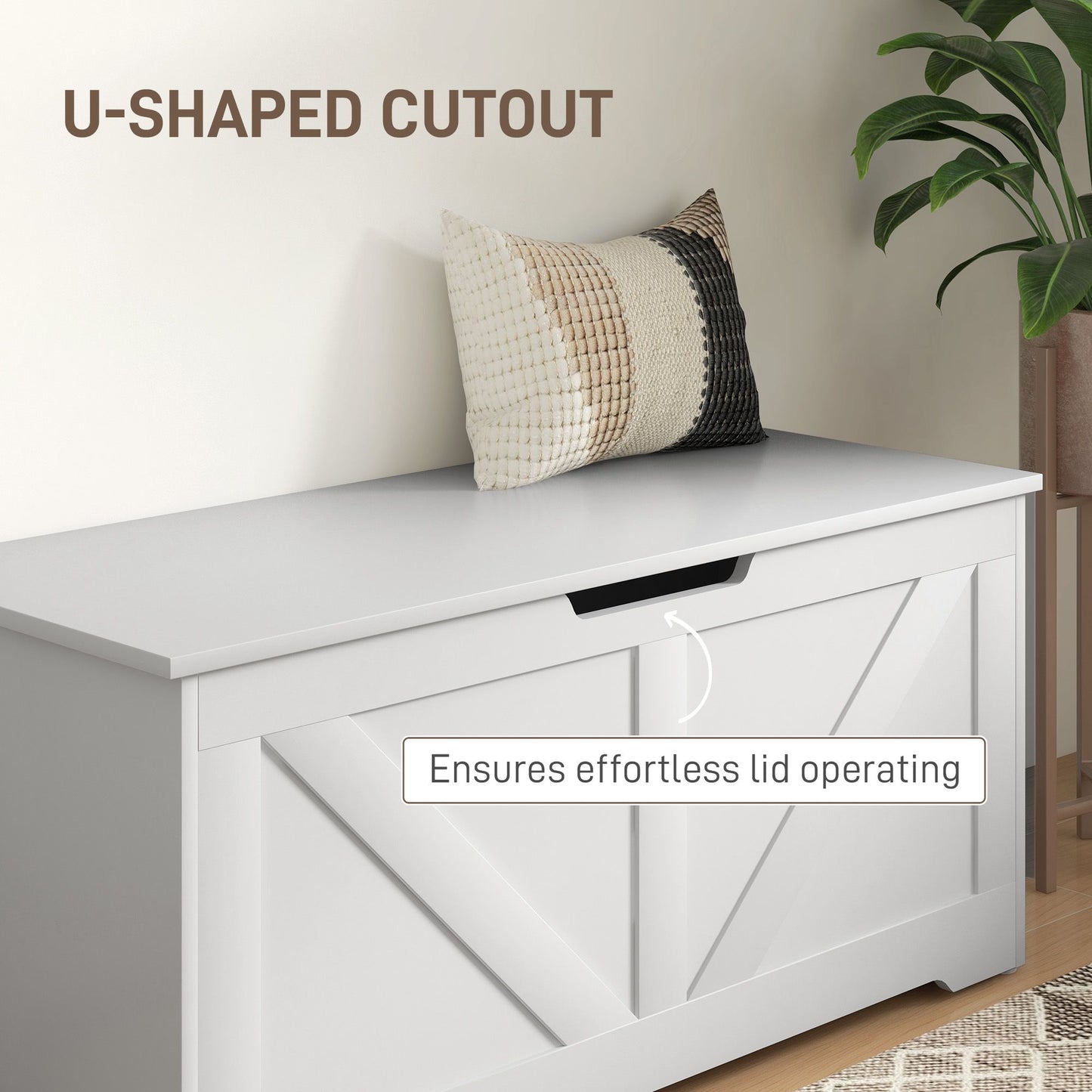 39.4 Inches Storage Chest, Storage Trunk with 2 Safety Hinges, Wooden Box for Living Room, White Wood Grain