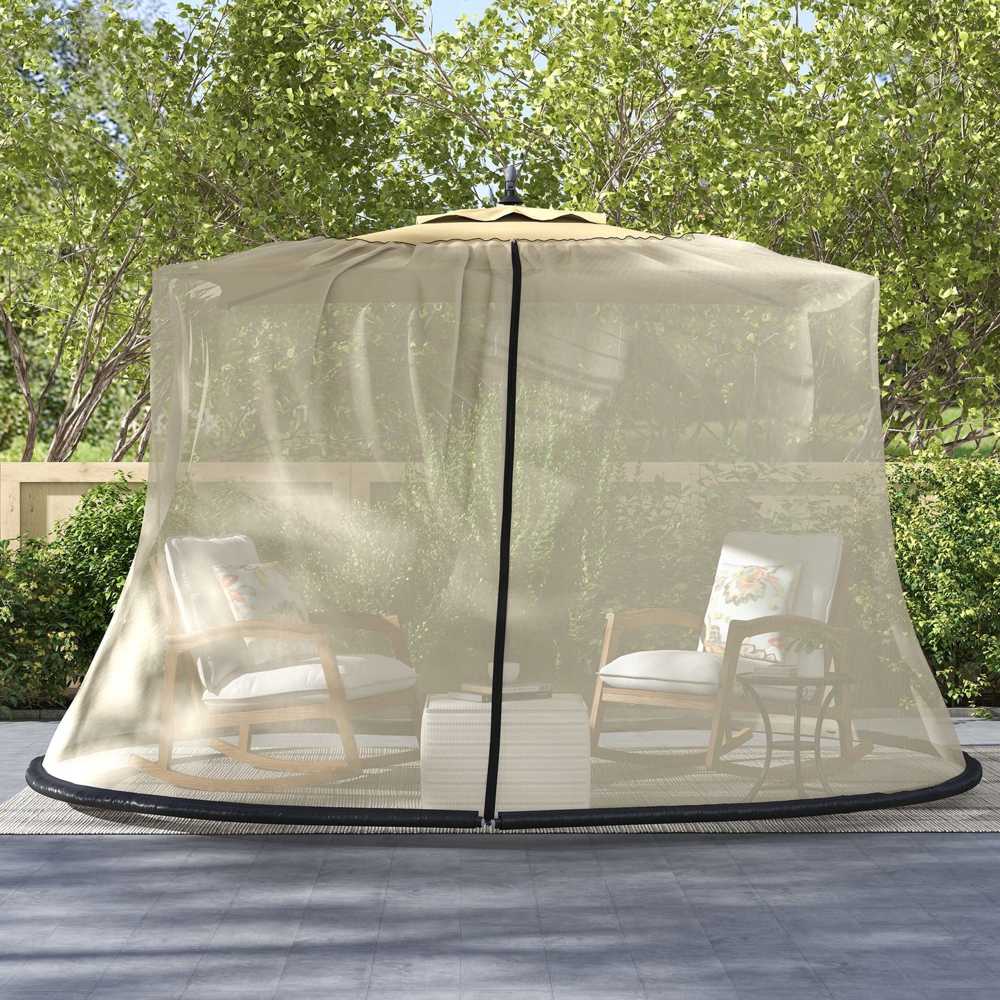7.5FT Umbrella Table Screen Mosquito Bug Net, Garden Large Umbrella Cover Netting with Zippered Door, Beige