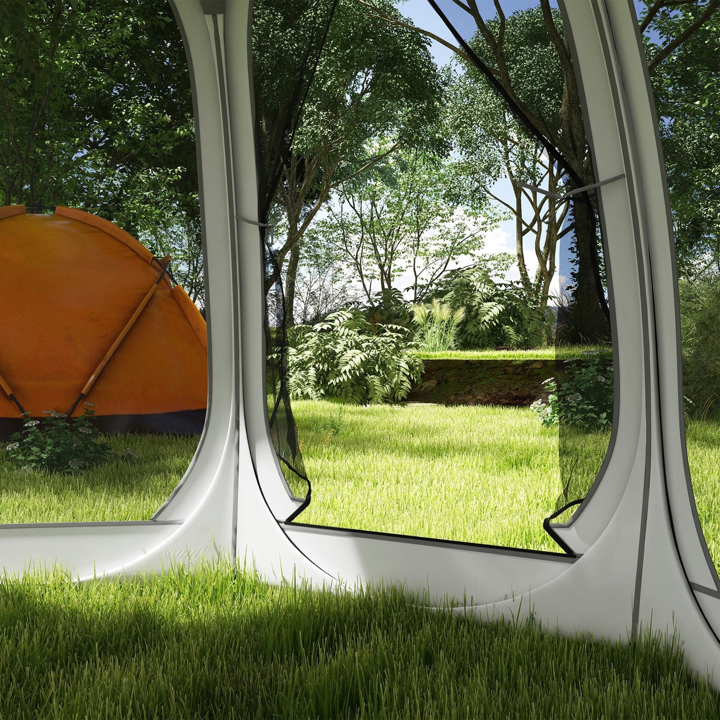 11' x 11.5' Screen Tent, Pop Up Camping Gazebo with Portable Carry Bag and 2 Doors, Cream White