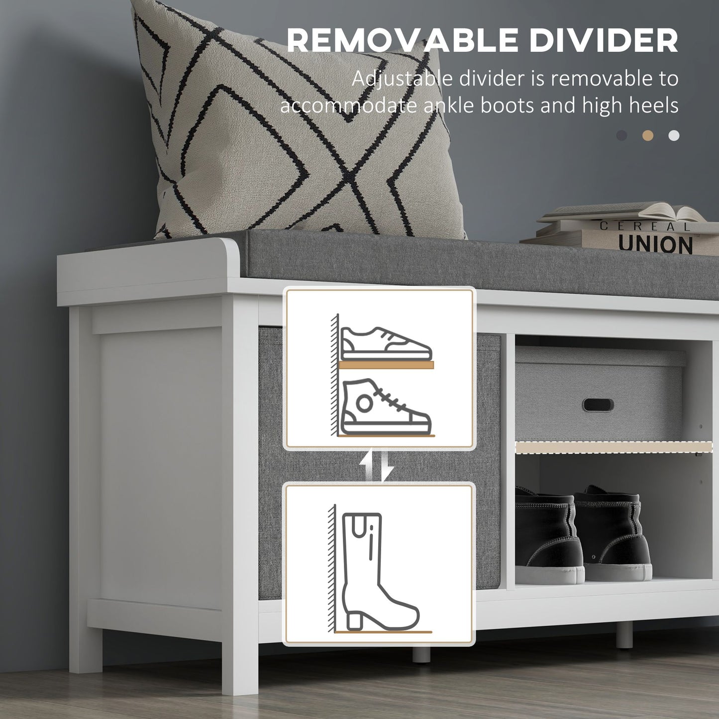 Shoe Storage Bench with Seat, Entryway Bench Seat with Cushion, 2 Drawers and Adjustable Shelf for Hallway, White