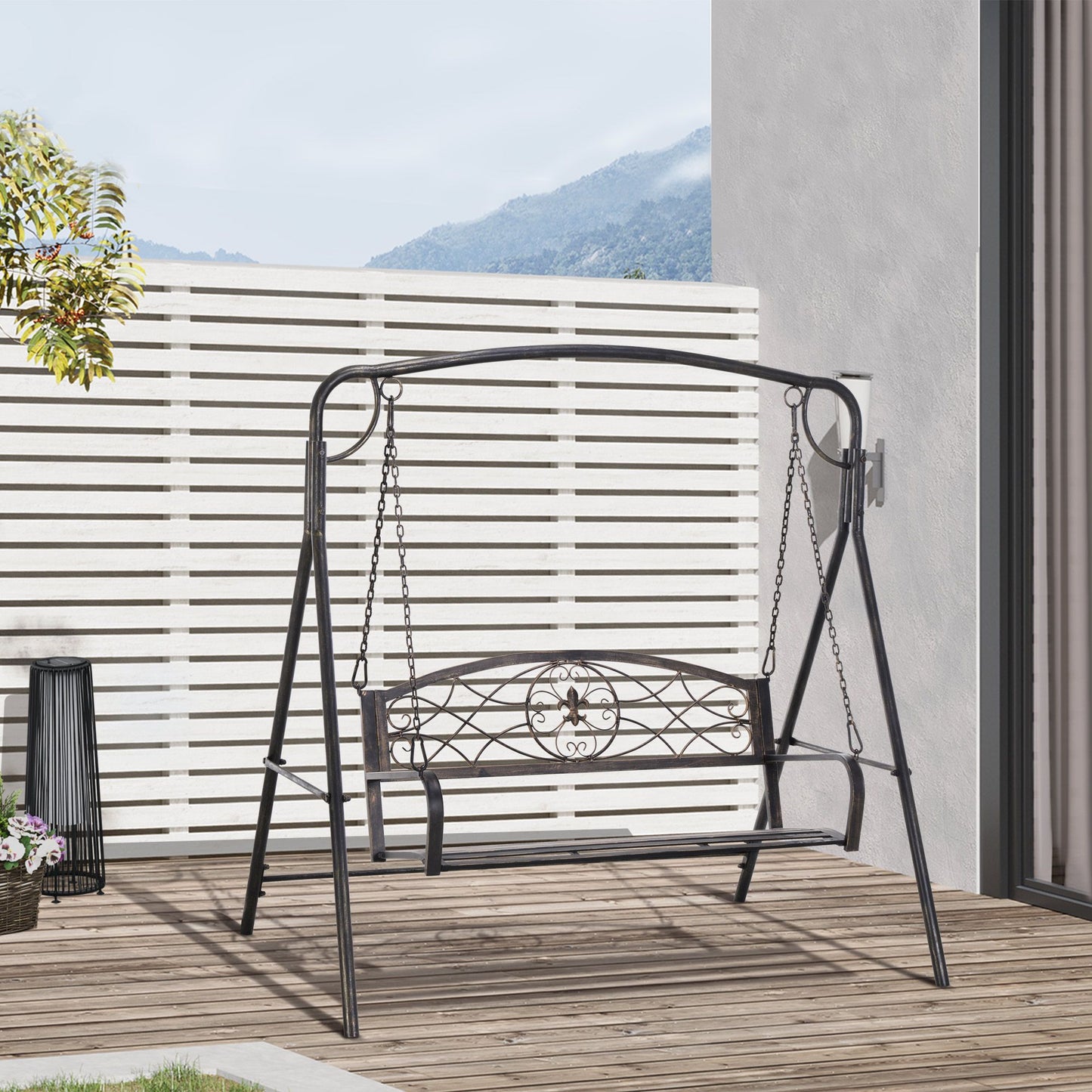 2 Seater Porch Swing Chair, Weather Resistant Outdoor Swing Seat with Metal Frame for Garden, Backyard, Lawn, Black