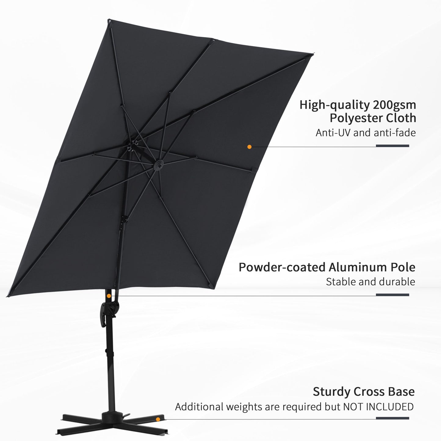 8'x8' Square Patio Hanging Offset Umbrella, Outdoor Cantilever Parasol w/ Cross Base, Dark Grey
