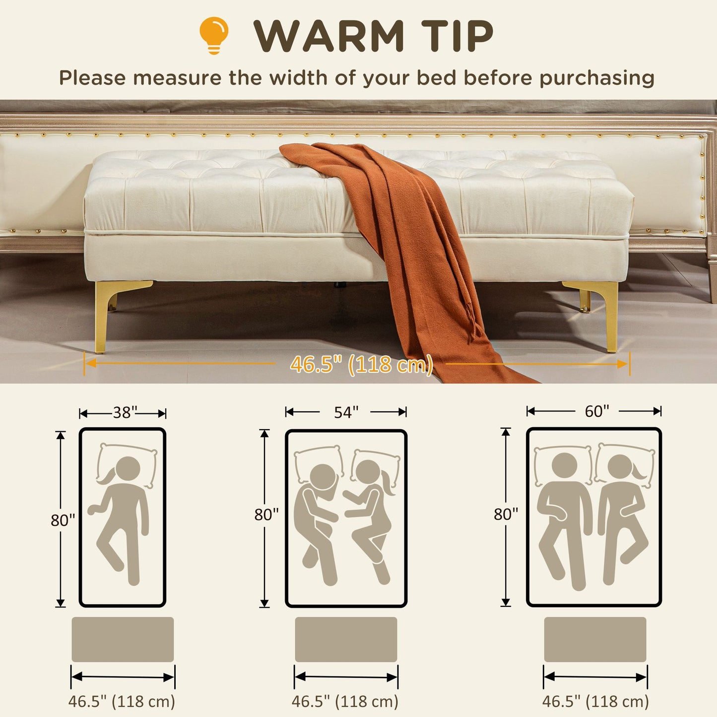 End of Bed Bench, Upholstered Bench, Entryway Shoe Bench with Button Tufted for Living Room, Bedroom, Cream White
