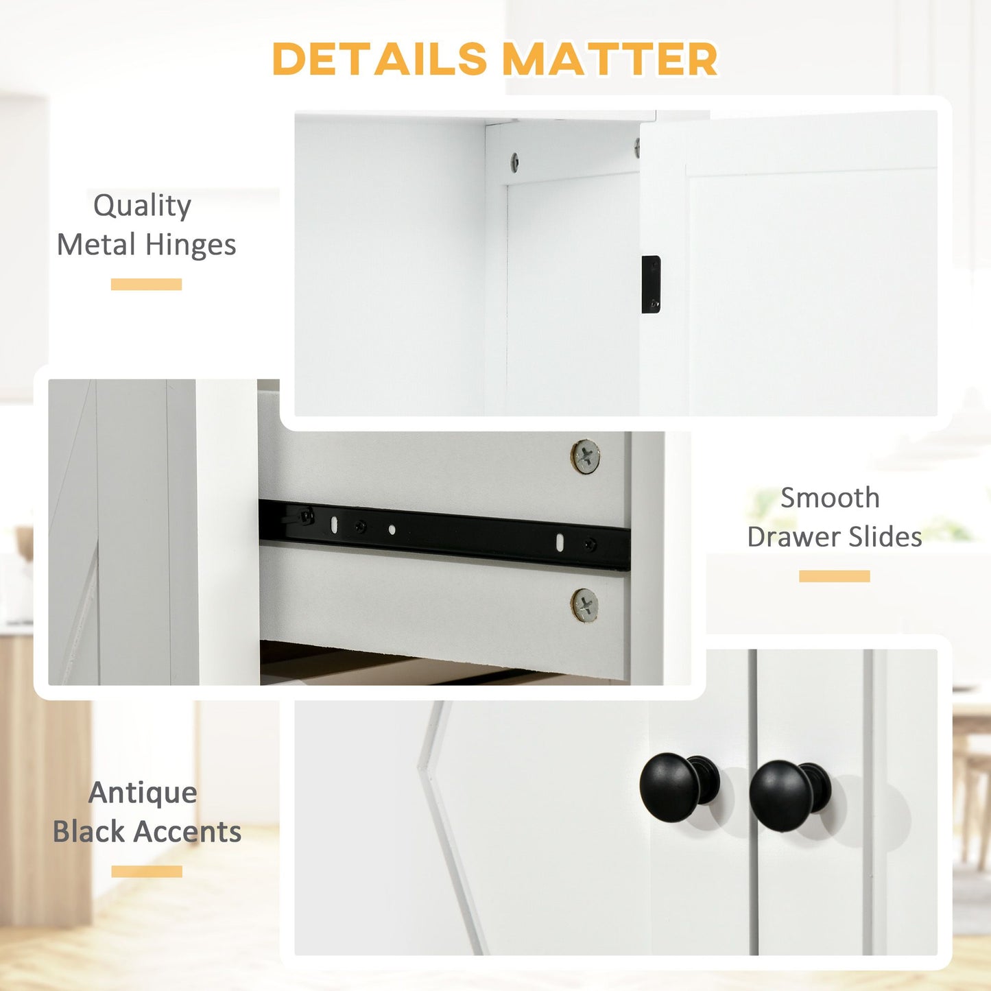 72.5" Kitchen Pantry Cabinet, Freestanding Storage Cabinet with 4 Doors, Drawer and Adjustable Shelves, White