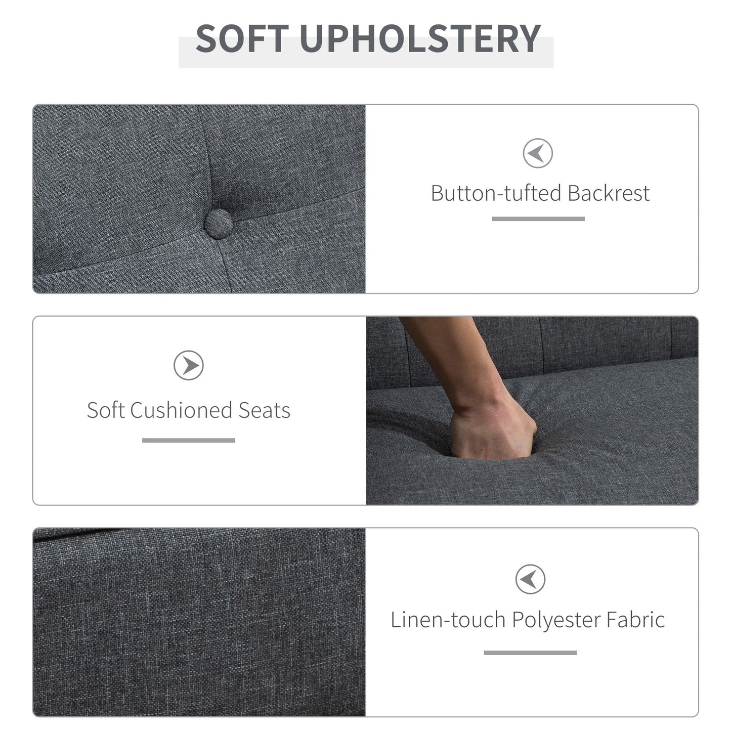 44.5" 2 Seat Sofa for Bedroom, Modern Upholstered Loveseat with Button Tufted Back and Wood Legs, Grey
