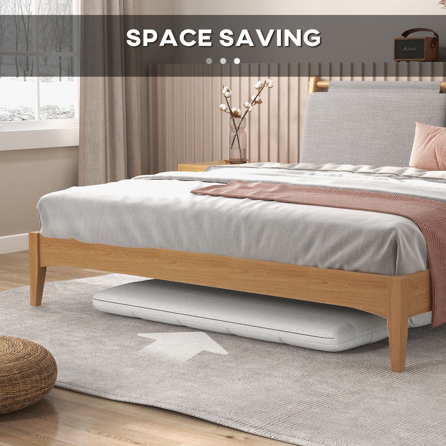 Convertible Floor Sofa, Foldable 2-Seater Lazy Sofa Sleeper with 9-position Backrest and 2 Pillows Cream White