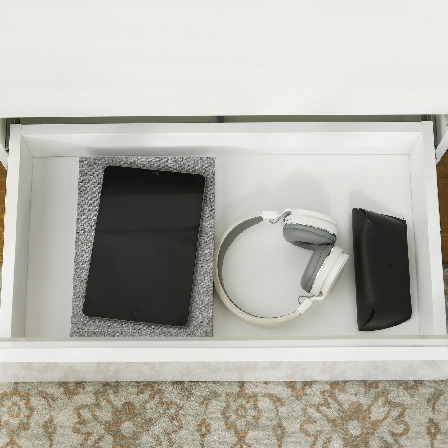 Modern Nightstand, Bedside Table with 2 Drawers, USB Powered RGB LED Lights, Remote for Bedroom, White