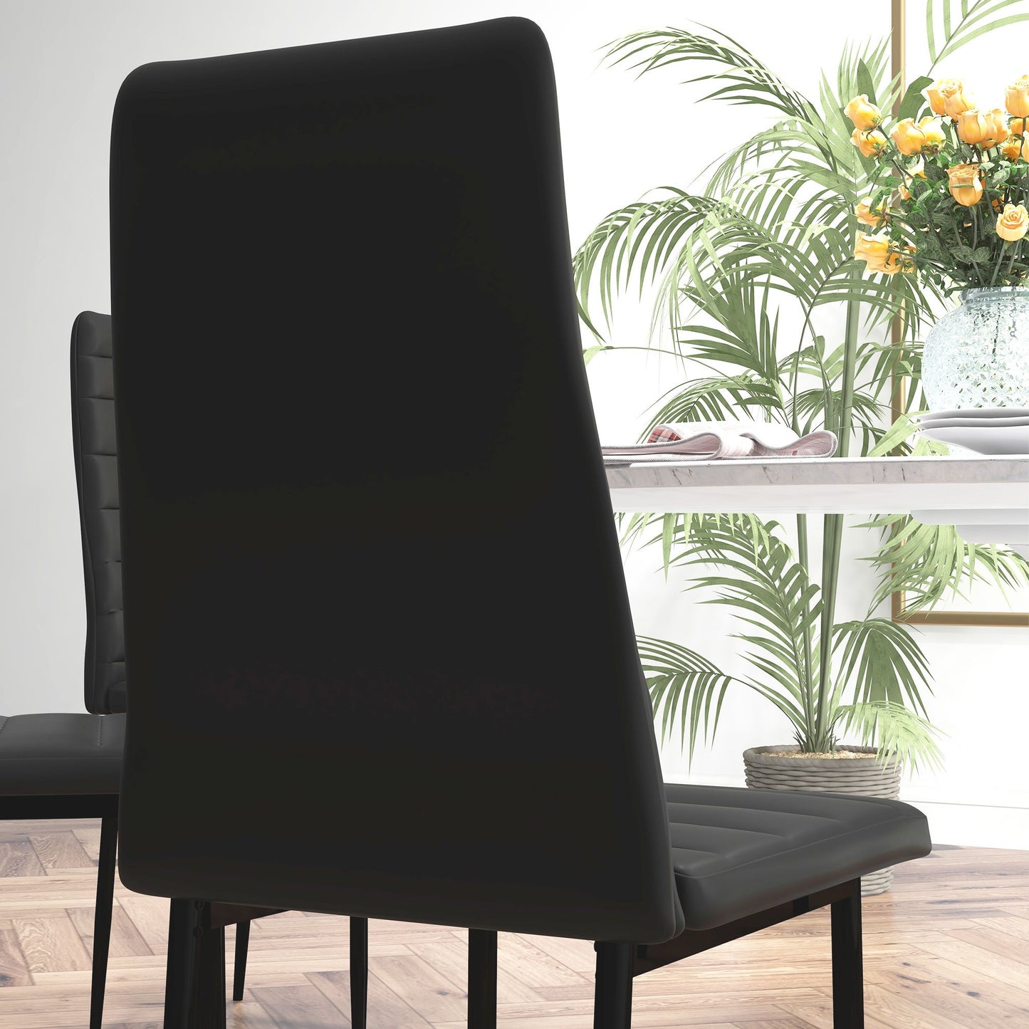 High Back Dining Chairs, Modern Upholstered PU Leather Accent Chairs with Metal Legs for Kitchen, Set of 6, Black