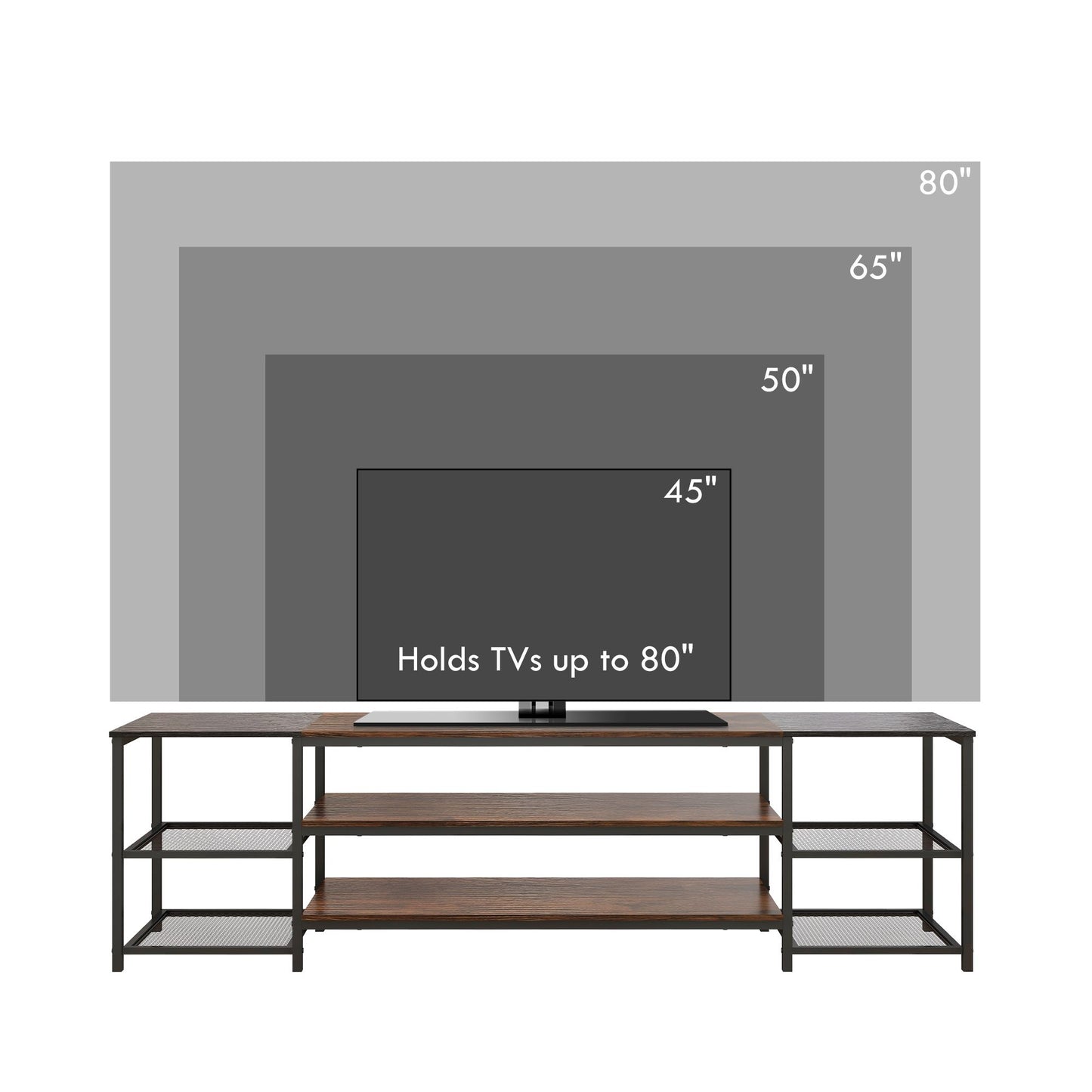Industrial TV Cabinet, TV Stand for TVs Up to 80" with Storage Shelf and Steel Frame