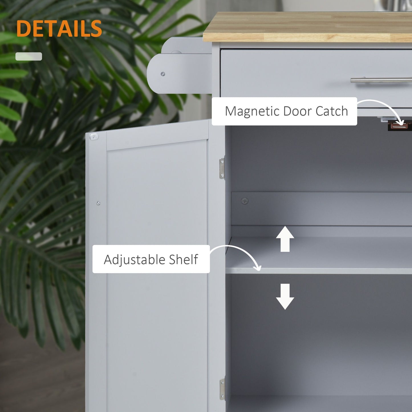 Rolling Kitchen Island Cart with Wood Top, Enough Storage Drawer Space with Towel Bar Rack Shelves, Portable Kitchen Utility Serving Cart Trolley on Wheels (Grey)