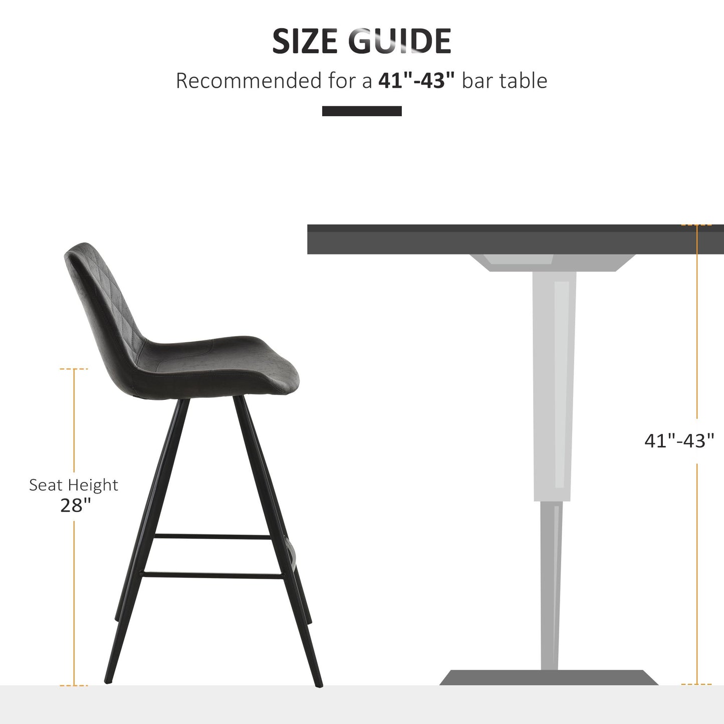Set of 2 Microfiber Cloth Bar Stools, Multi-functional Kitchen Stools, Bar Chair with Metal Leg Padded Cushion Seat for Dining, Black