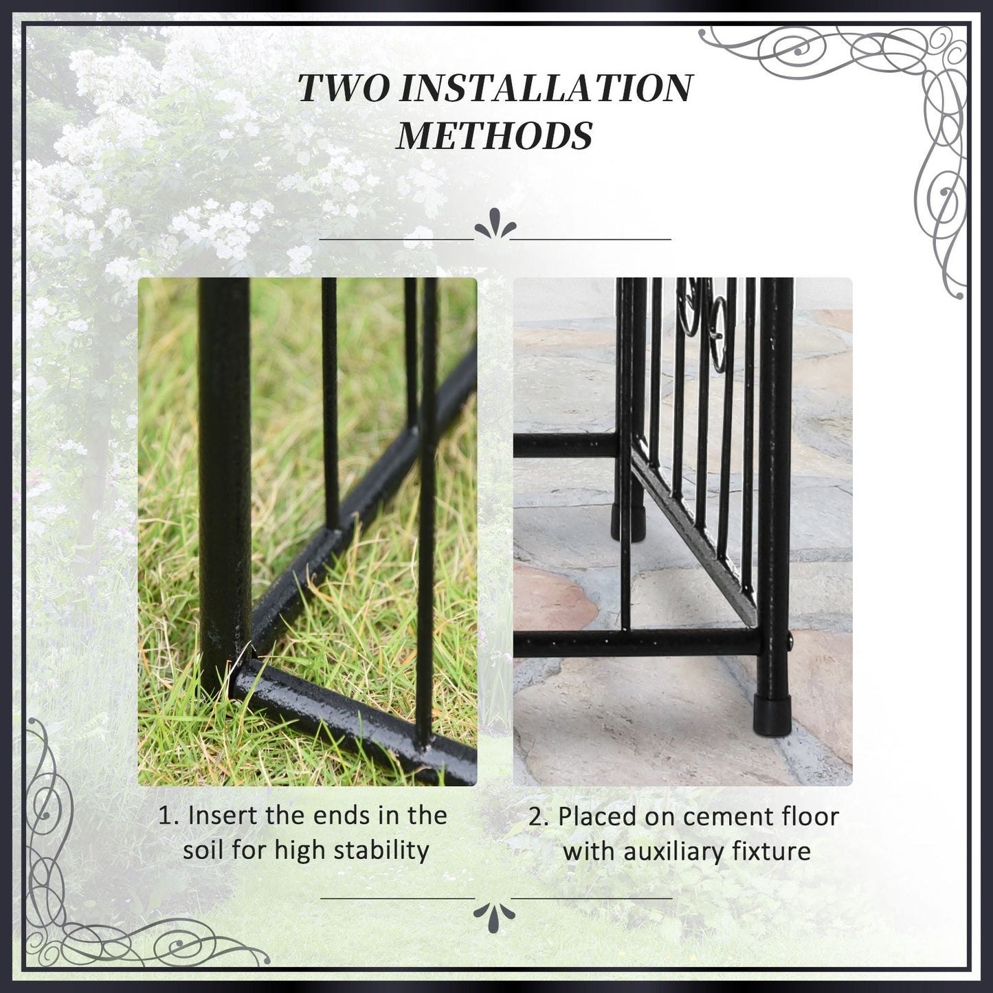 7.2FT Metal Garden Arbor Arch with Double Doors, 2 Side Planter Baskets, Climbing Vine Frame, Black