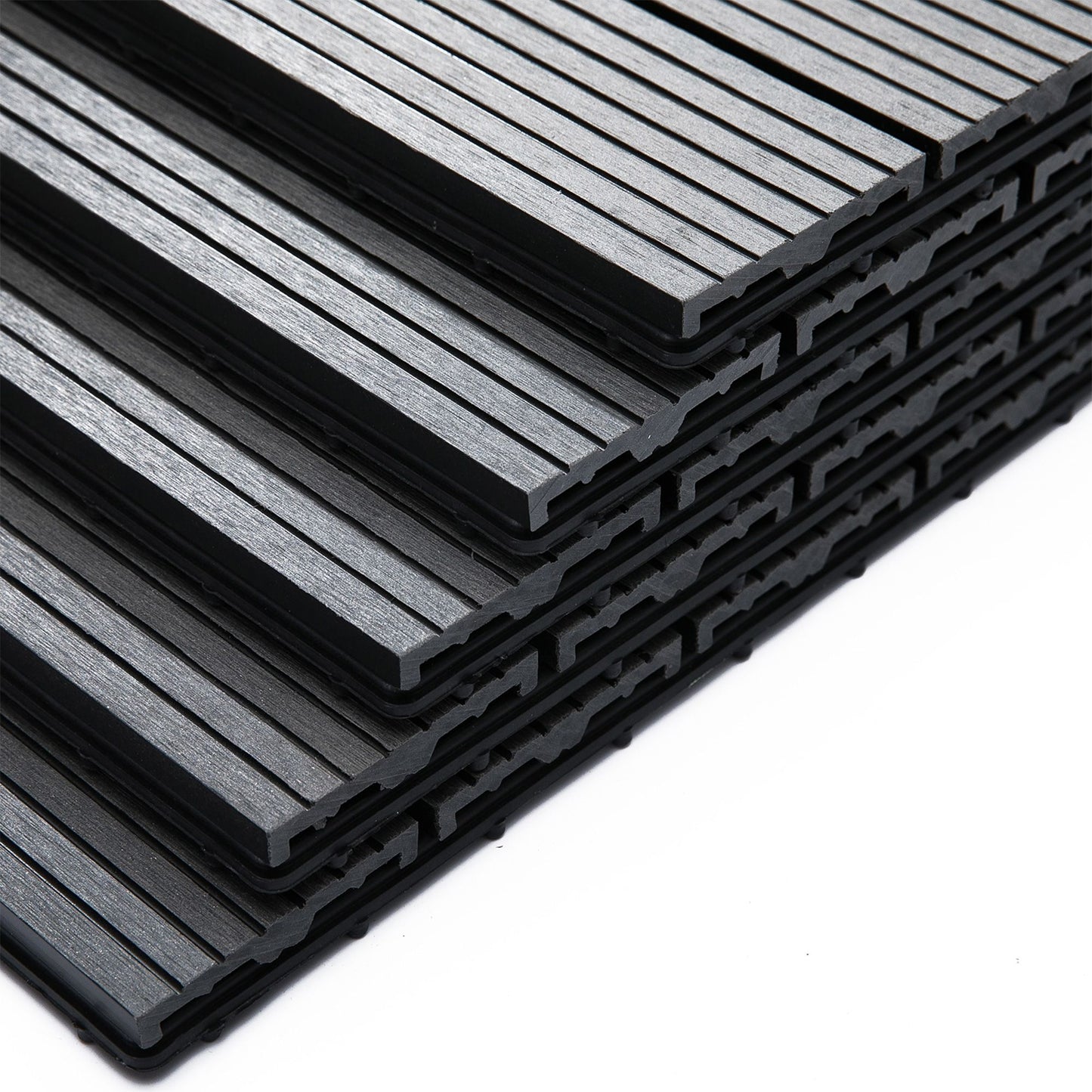 11 Pcs Plastic Interlocking Deck Tiles, 12" x 12" Non-slip Flooring Tiles for Indoor Outdoor Patio Balcony, Grey