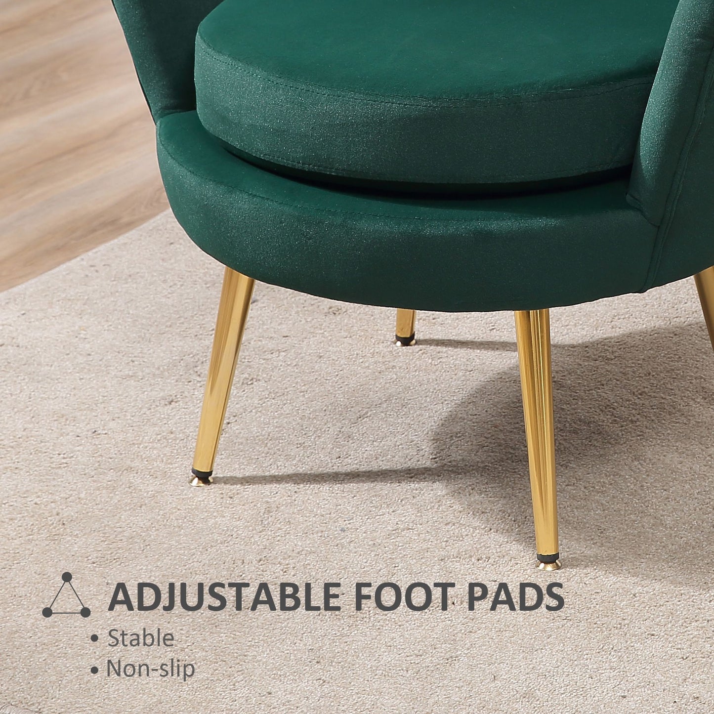 Modern Accent Chair, Velvet-Touch Fabric Leisure Club Chair with Gold Metal Legs for Bedroom, Dark Green