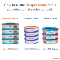Diaper Genie Essentials Round Refill Pack of 4 | Holds Up to 1280 Newborn Diapers | Features Unscented Continuous Film | Compatible with Diaper Genie Complete and Expressions Pails - 7DAY'S