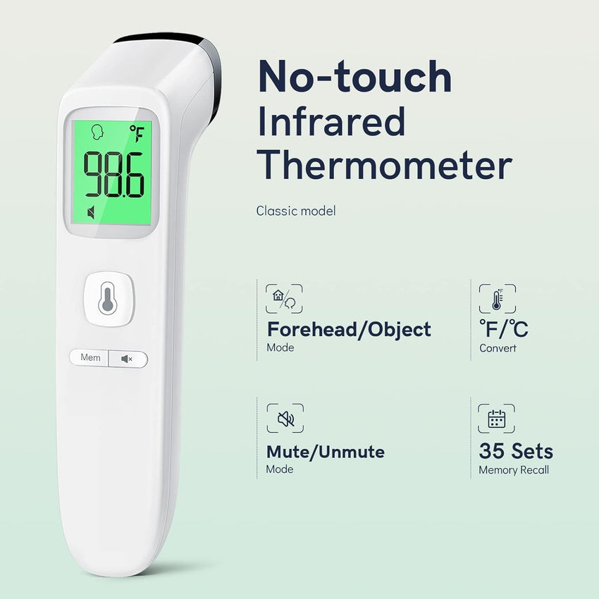 Digital Thermometer for Adults and Kids, Forehead No - Touch Thermometer with Fever Alarm, Accurate and Easy - to - use Thermometer for Home use - 7DAY'S