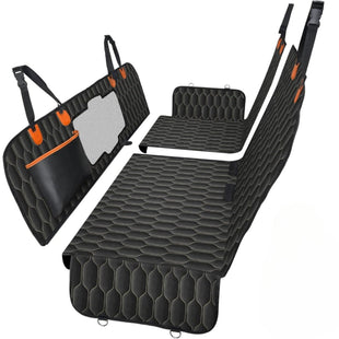 适用于后座的狗狗汽车座椅套、适用于狗狗的后座套、适用于狗狗的防刮汽车吊床(带网状窗户)、狗狗安全带、适用于 SUV/汽车/卡车的可洗宠物座椅套 - 黑色