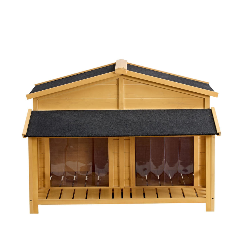 Dog House, Waterproof Dog Cage Kennel, Wooden Outdoor and Indoor Dog House, Raised Pet Kennel for Medium Dogs, Log Cabin Style with Porch,Elevated Floor,Asphalt Roof, 2 Doors - 7DAY'S