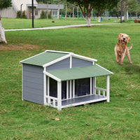 Dog House, Waterproof Dog Cage Kennel, Wooden Outdoor and Indoor Dog House, Raised Pet Kennel for Medium Dogs, Log Cabin Style with Porch,Elevated Floor,Asphalt Roof, 2 Doors - 7DAY'S