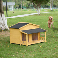 Dog House, Waterproof Dog Cage Kennel, Wooden Outdoor and Indoor Dog House, Raised Pet Kennel for Medium Dogs, Log Cabin Style with Porch,Elevated Floor,Asphalt Roof, 2 Doors - 7DAY'S
