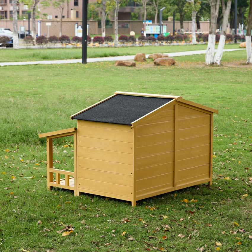 Dog House, Waterproof Dog Cage Kennel, Wooden Outdoor and Indoor Dog House, Raised Pet Kennel for Medium Dogs, Log Cabin Style with Porch,Elevated Floor,Asphalt Roof, 2 Doors - 7DAY'S