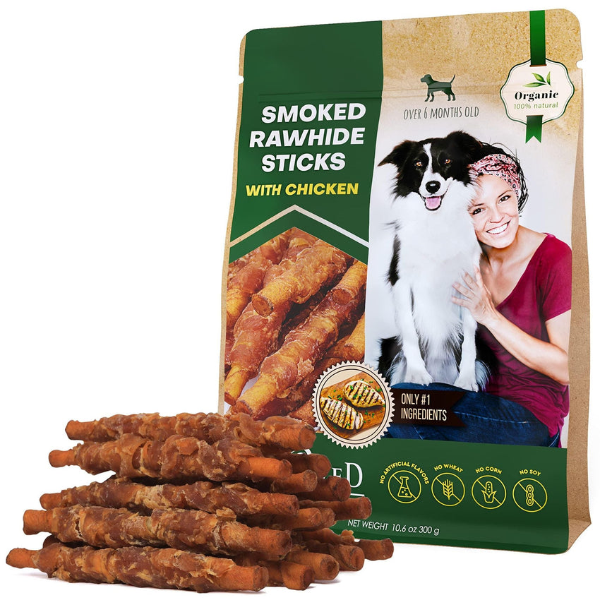 Dog Smoked Rawhide Sticks Wrapped Chicken Pet Natural Chew Treats Grain Free Organic Meat Healthy Human Grade Dried Snacks in Bulk - 7DAY'S