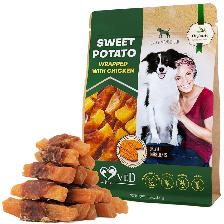 Dog Sweet Potato Wrapped with Chicken Pet Natural Chew Treats Grain Free Organic Meat Human Grade Dried Snacks in Bulk for Training for Small & Large Dogs Sweet Potato - 7DAY'S