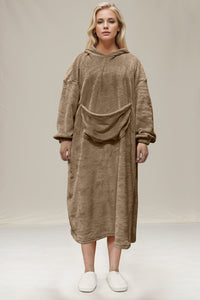 Double Take Full Size Pocketed Hooded Midi Lounge Dress from S to 3XL 100% polyerter - 7DAY'S