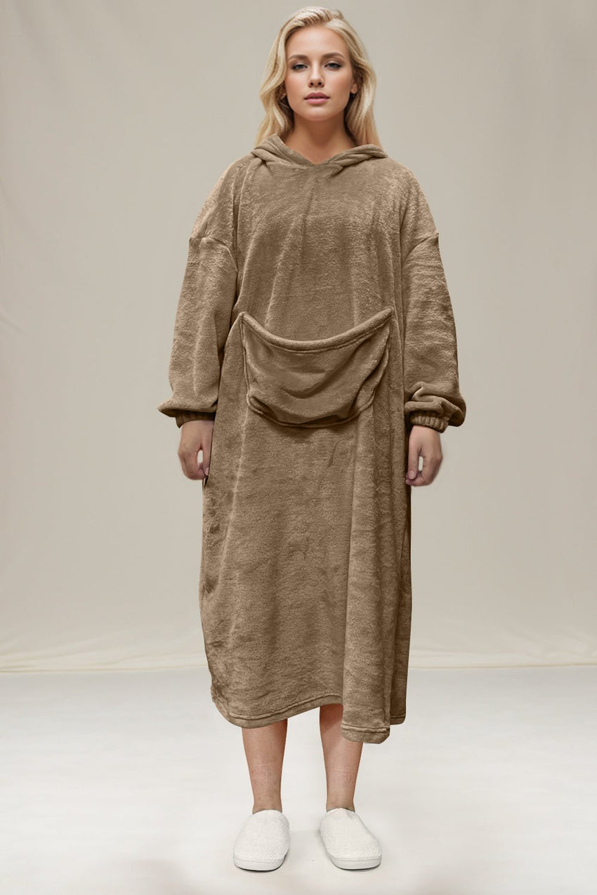 Double Take Full Size Pocketed Hooded Midi Lounge Dress from S to 3XL 100% polyerter - 7DAY'S
