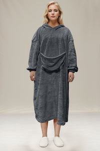 Double Take Full Size Pocketed Hooded Midi Lounge Dress from S to 3XL 100% polyerter - 7DAY'S