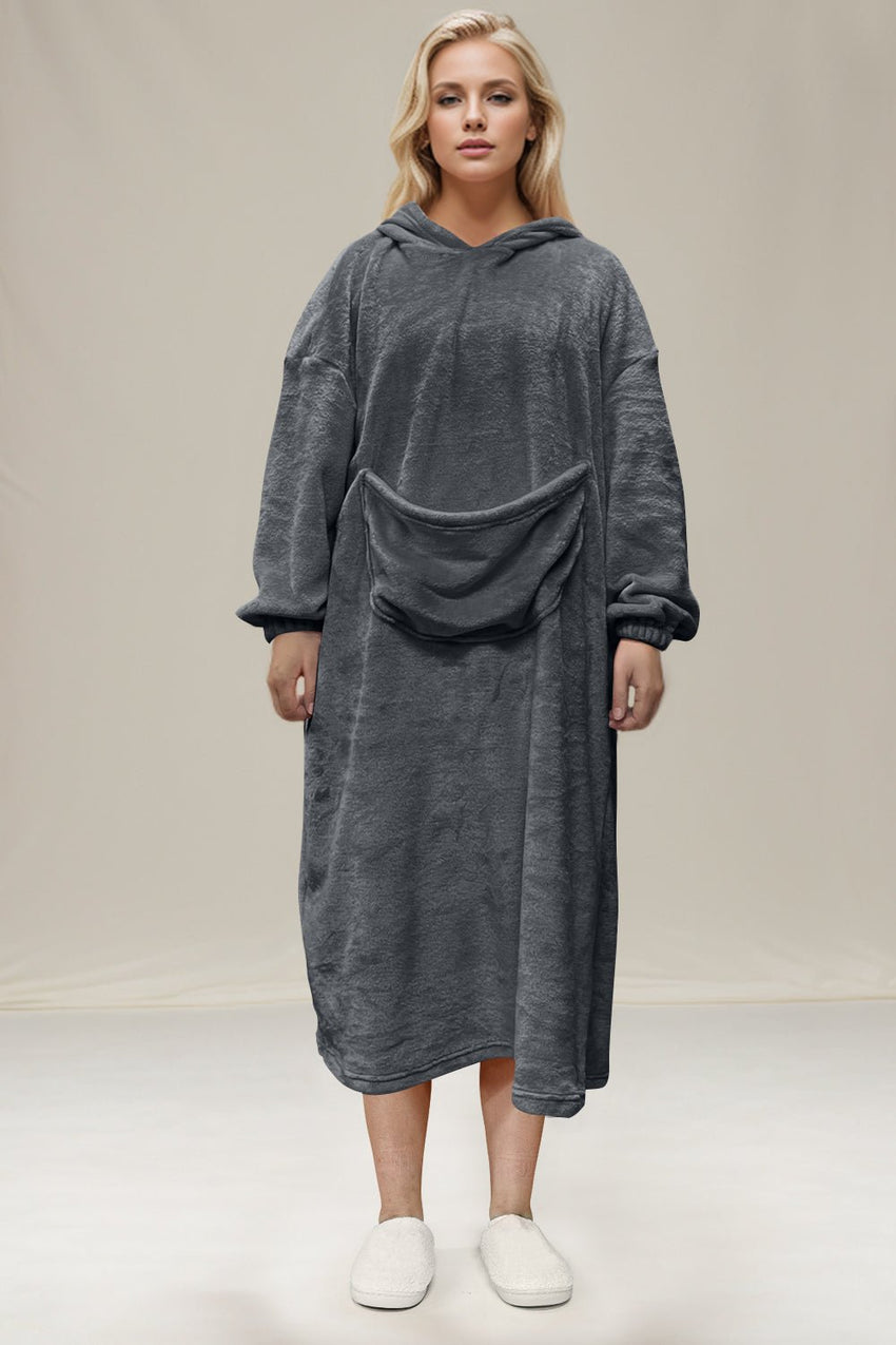 Double Take Full Size Pocketed Hooded Midi Lounge Dress from S to 3XL 100% polyerter - 7DAY'S