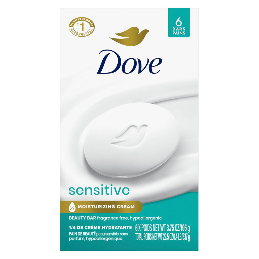 Dove Beauty Bar Soap Sensitive, 8 Bars for Sensitive Skin, Fragrance Free and Hypoallergenic 3.75 oz - 7DAY'S