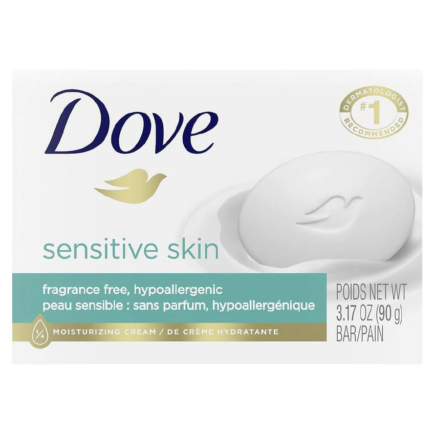 Dove Beauty Bar Soap Sensitive, 8 Bars for Sensitive Skin, Fragrance Free and Hypoallergenic 3.75 oz - 7DAY'S