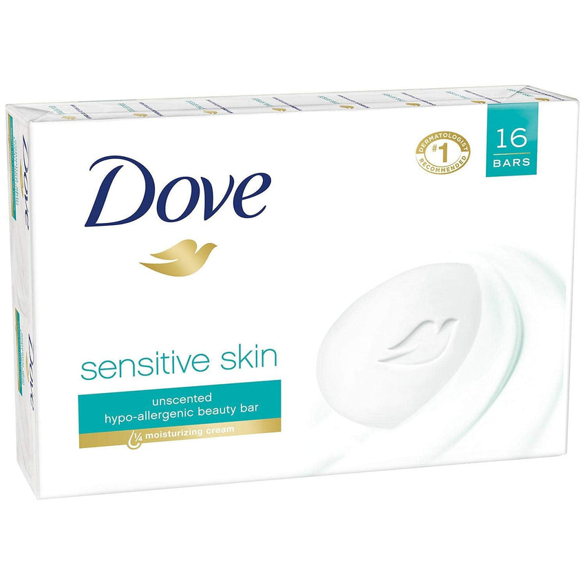 Dove Beauty Bar Soap Sensitive, 8 Bars for Sensitive Skin, Fragrance Free and Hypoallergenic 3.75 oz - 7DAY'S