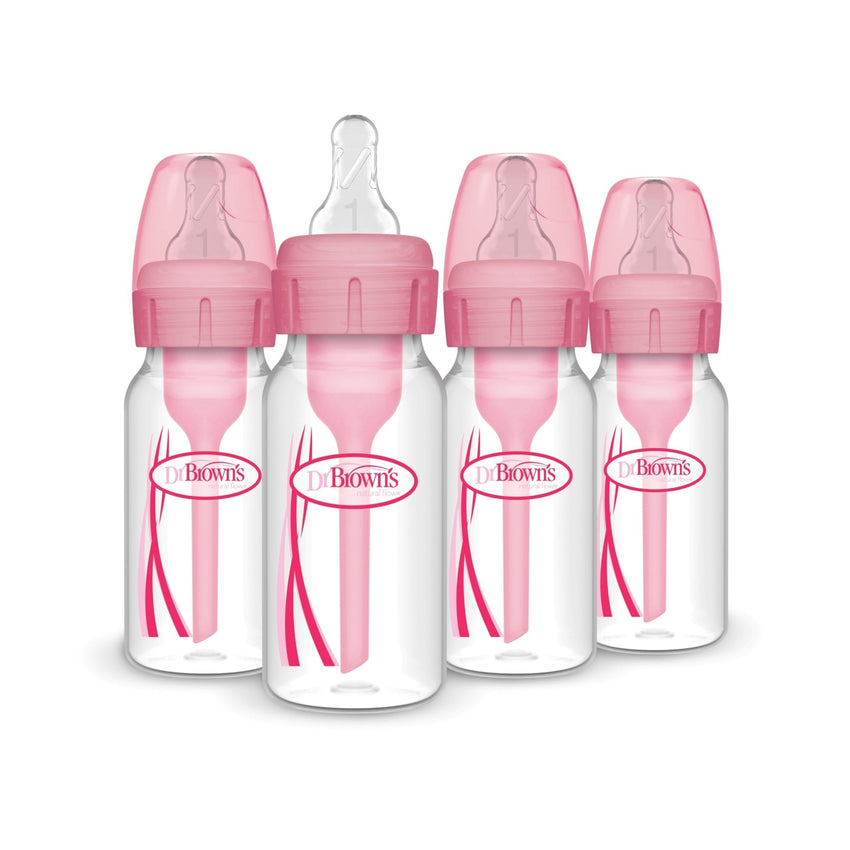 Dr. Brown's Natural Flow Anti - Colic Options+ Narrow Baby Bottle, 8 oz/250 mL, with Level 1 Slow Flow Nipples, 0m+, 4 Pack - 7DAY'S