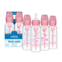 Dr. Brown's Natural Flow Anti - Colic Options+ Narrow Baby Bottle, 8 oz/250 mL, with Level 1 Slow Flow Nipples, 0m+, 4 Pack - 7DAY'S