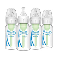 Dr. Brown's Natural Flow Anti - Colic Options+ Narrow Baby Bottle, 8 oz/250 mL, with Level 1 Slow Flow Nipples, 0m+, 4 Pack - 7DAY'S
