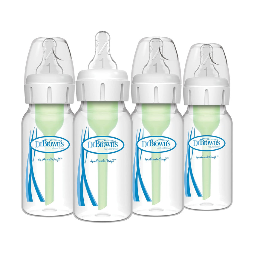 Dr. Brown's Natural Flow Anti - Colic Options+ Narrow Baby Bottle, 8 oz/250 mL, with Level 1 Slow Flow Nipples, 0m+, 4 Pack - 7DAY'S