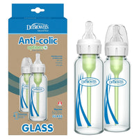 Dr. Brown's Natural Flow Anti - Colic Options+ Narrow Glass Baby Bottle 8 oz/250 mL, with Level 1 Slow Flow Nipple, 2 Pack, 0m+ - 7DAY'S