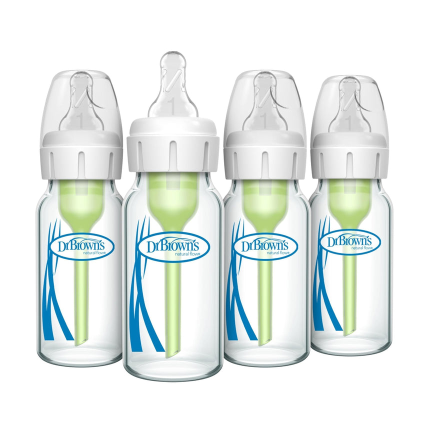 Dr. Brown's Natural Flow Anti - Colic Options+ Narrow Glass Baby Bottle 8 oz/250 mL, with Level 1 Slow Flow Nipple, 2 Pack, 0m+ - 7DAY'S