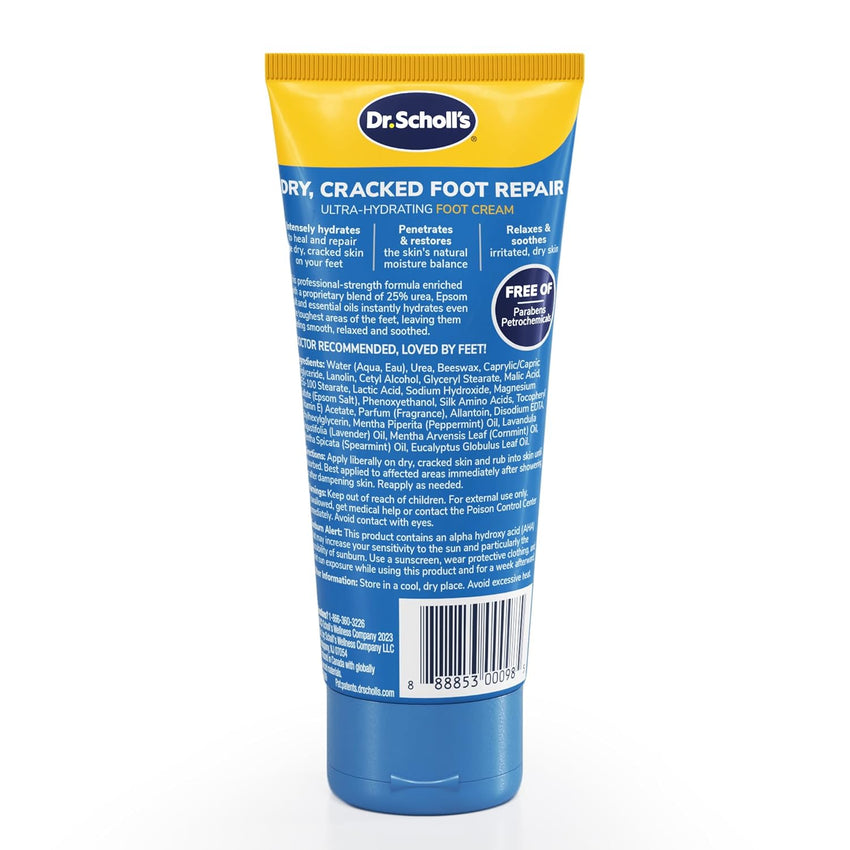 Dr. Scholl's Dry, Cracked Foot Repair Ultra - Hydrating Foot Cream Moisturizer, 3.5 oz, Skin Care Foot Lotion with 25% Urea for Dry Cracked Feet, Heals and Moisturizes for Healthy Feet - 7DAY'S