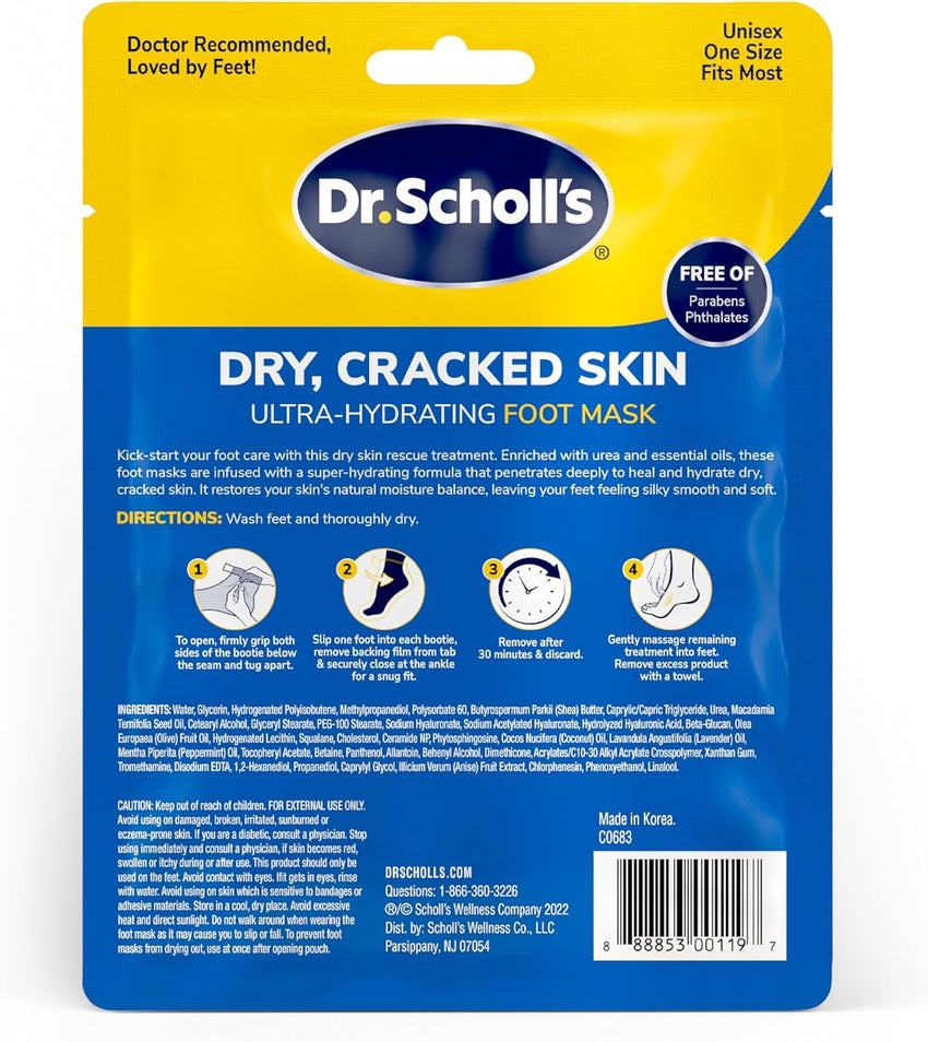 Dr. Scholl's Dry, Cracked Skin, Ultra Hydrating Foot Mask, 3 Pairs Moisturizing Socks: Intensely Moisturizes Repairs and Softens Rough Dry Skin with Urea & Essential Oils for Dry Cracked Feet - 7DAY'S