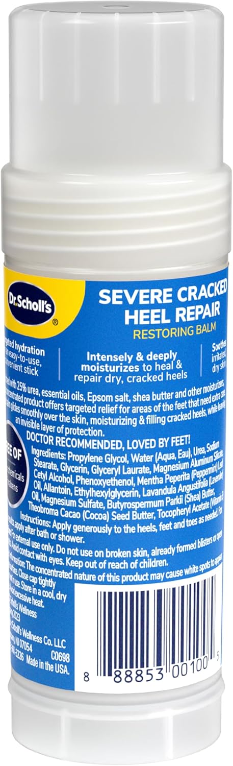 Dr. Scholl's Severe Cracked Heel Repair Restoring Balm 2.5oz, with 25% Urea for Dry, Cracked Feet, Heals and Moisturizes for Healthy Feet - 7DAY'S