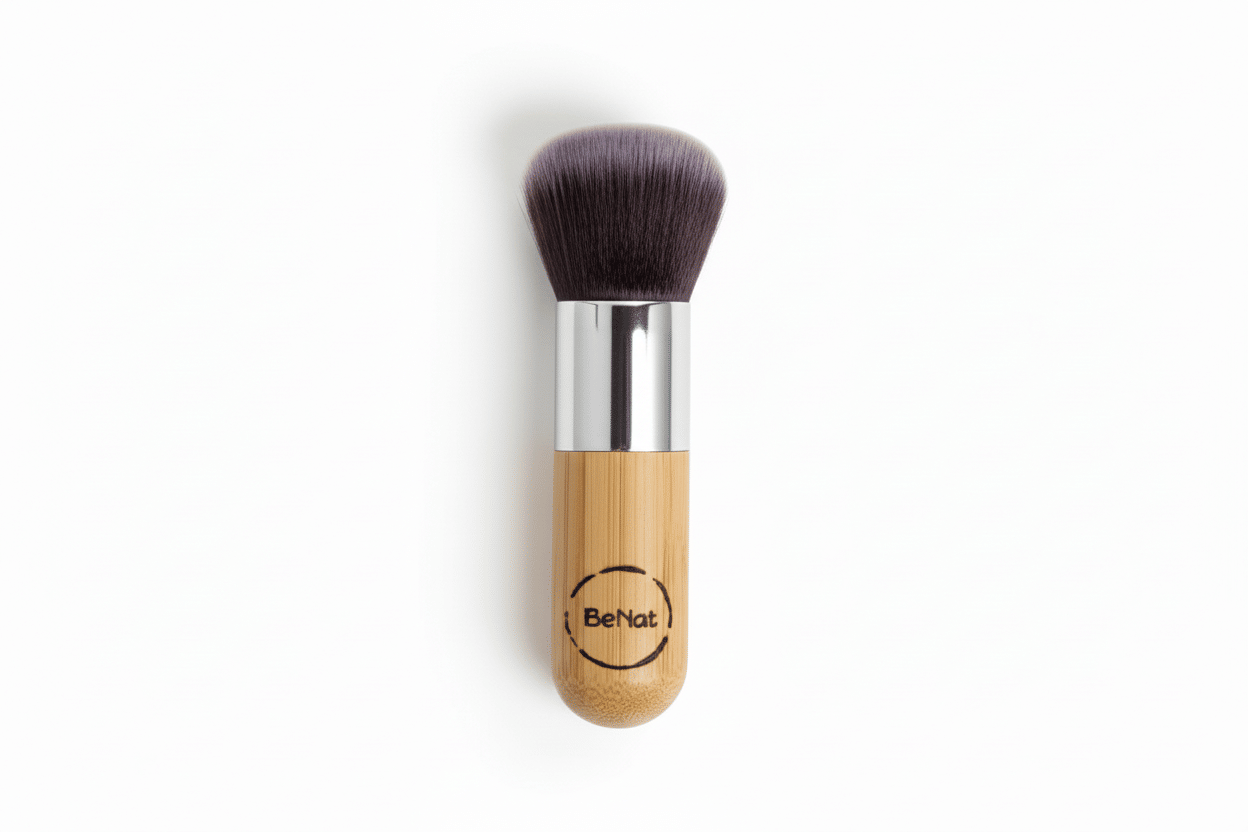 Premium Kabuki Blush Brush - High-Density Soft Synthetic Makeup Brush with Eco-Friendly Bamboo Handle for Flawless Powder & Contour Blending