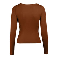 Autumn Sexy Women Blouses Chest Cutout Long-sleeved Ribbed Solid Color Tops Women Casual Tops Sexy Hollow Out Blouses
