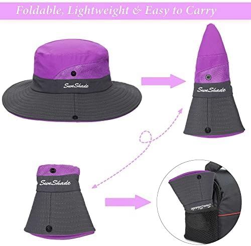 Women's Outdoor UV-Protection-Foldable Sun-Hats Mesh Wide-Brim Beach Fishing Hat with Ponytail-Hole