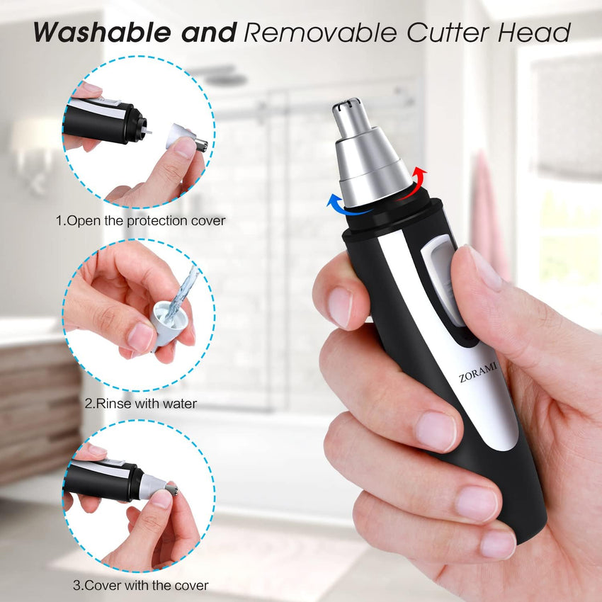 Ear and Nose Hair Trimmer Clipper - 2025 Professional Painless Eyebrow & Facial Hair Trimmer for Men Women, Battery - Operated Trimmer with IPX7 Waterproof, Dual Edge Blades for Easy Cleansing Black - 7DAY'S