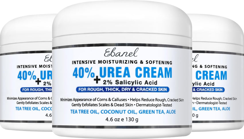 Ebanel Urea Cream 40% plus Salicylic Acid 2%, Foot Cream for Dry Cracked Heels Feet Knees Elbows Hands, Foot Dead Skin Cuticle Callus Remover Toenail Softener, Keratolytic Skin Barrier Repair - 7DAY'S