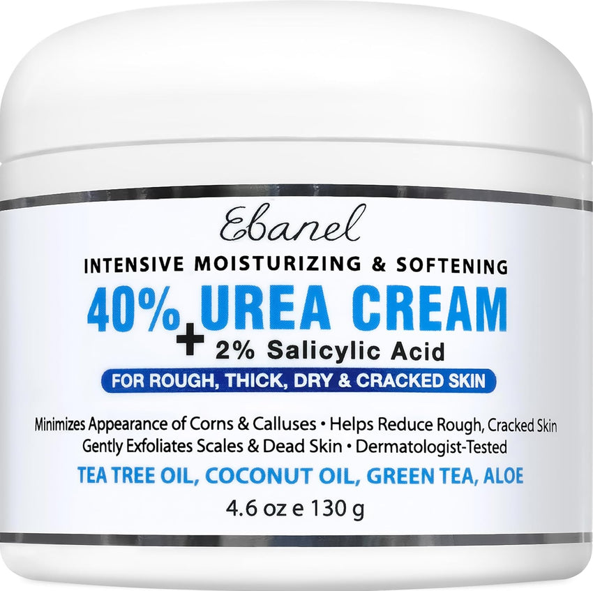Ebanel Urea Cream 40% plus Salicylic Acid 2%, Foot Cream for Dry Cracked Heels Feet Knees Elbows Hands, Foot Dead Skin Cuticle Callus Remover Toenail Softener, Keratolytic Skin Barrier Repair - 7DAY'S