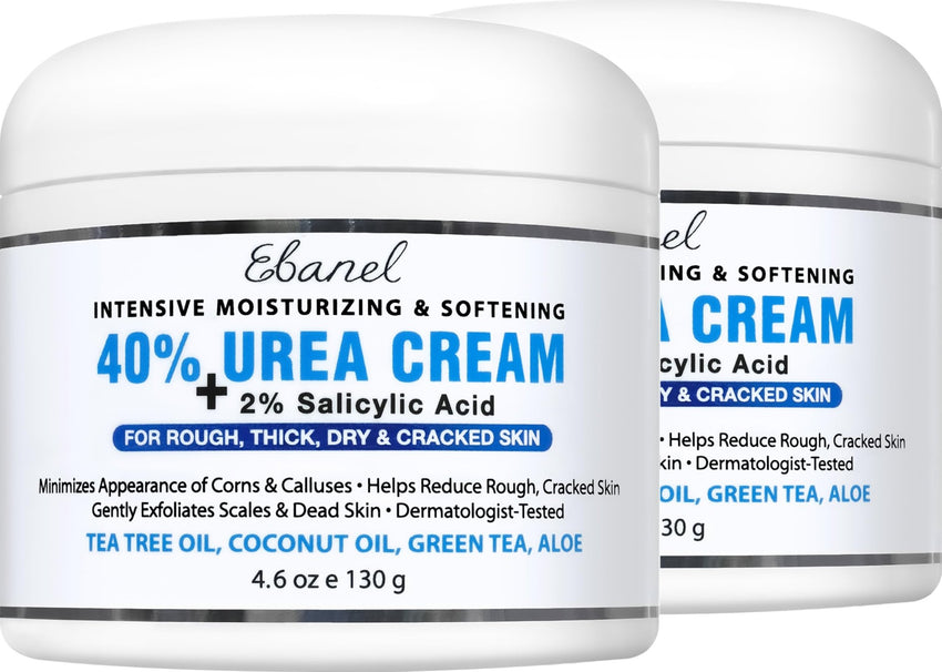 Ebanel Urea Cream 40% plus Salicylic Acid 2%, Foot Cream for Dry Cracked Heels Feet Knees Elbows Hands, Foot Dead Skin Cuticle Callus Remover Toenail Softener, Keratolytic Skin Barrier Repair - 7DAY'S